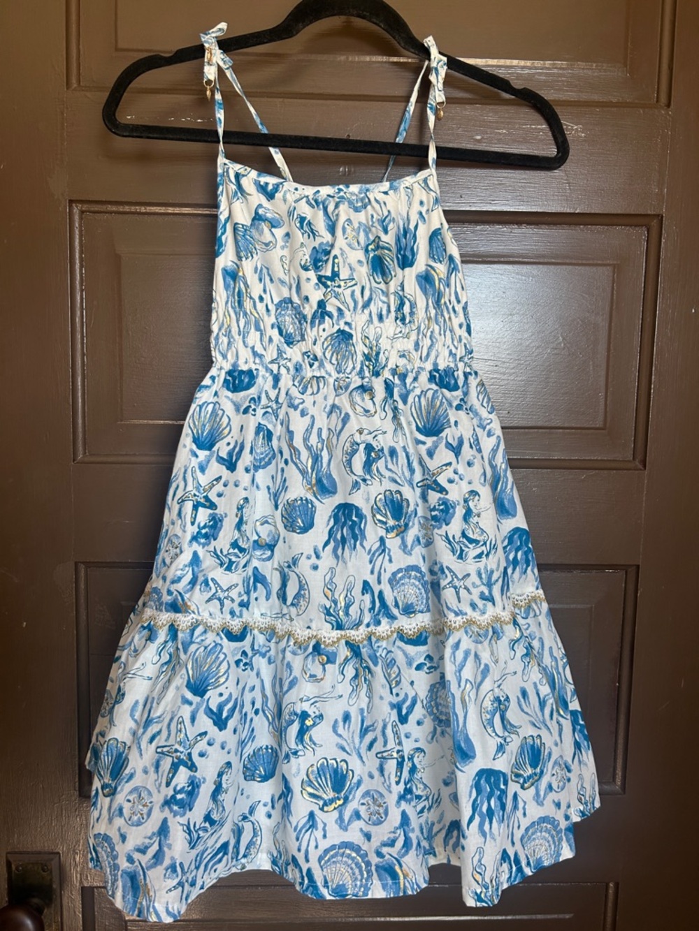 Sigrid Olsen White Dress with Blue Seashell Print NWOT